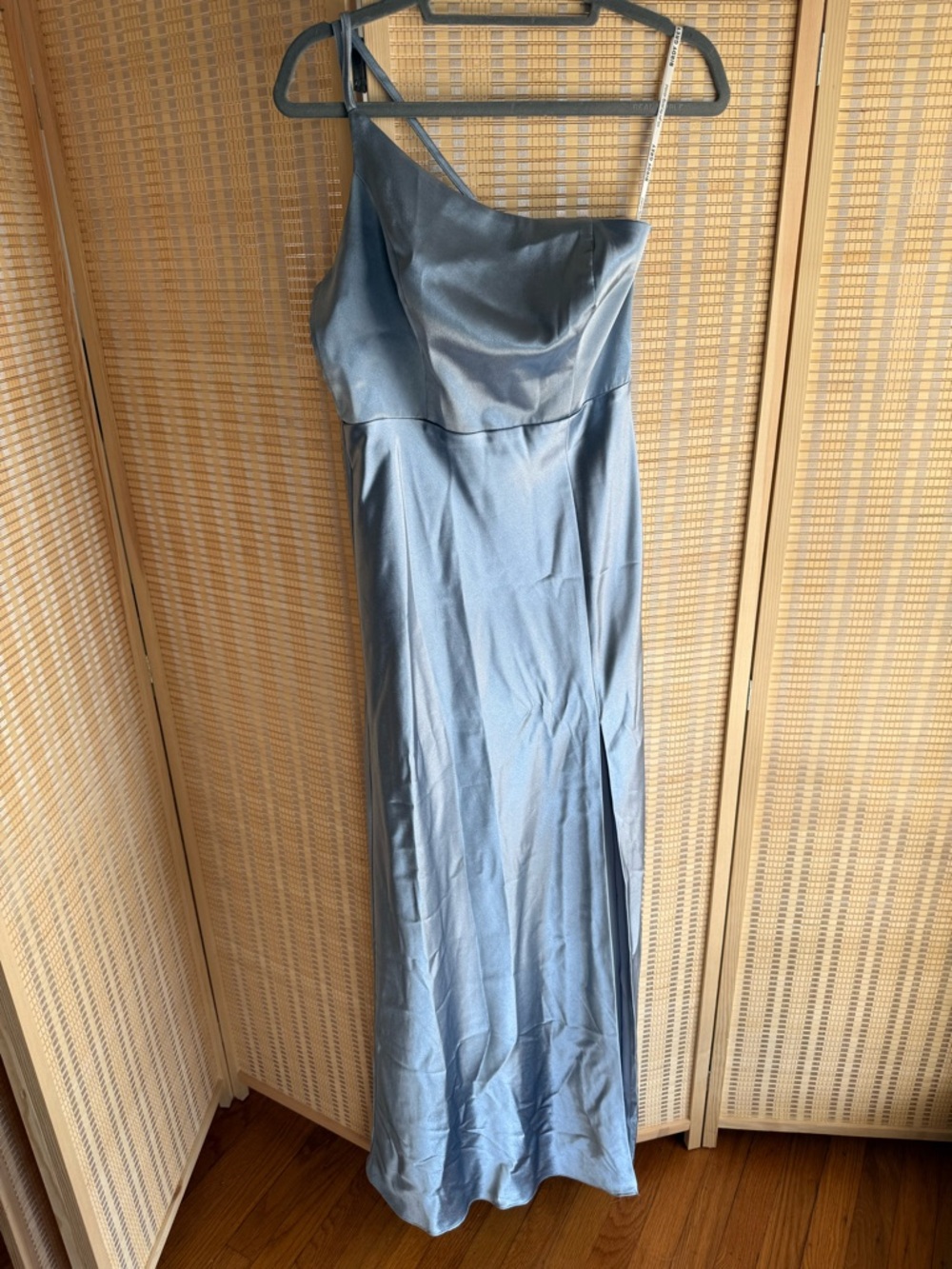 Birdy Grey One-Shoulder Satin Gown - Steel Blue